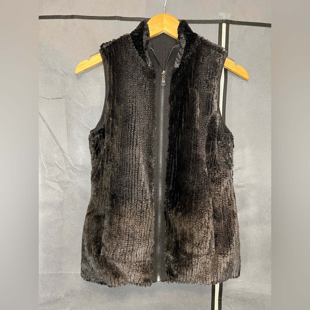 Women's Etcetera Size XS Black Zip Up Faux Fur Cashmere Blend.